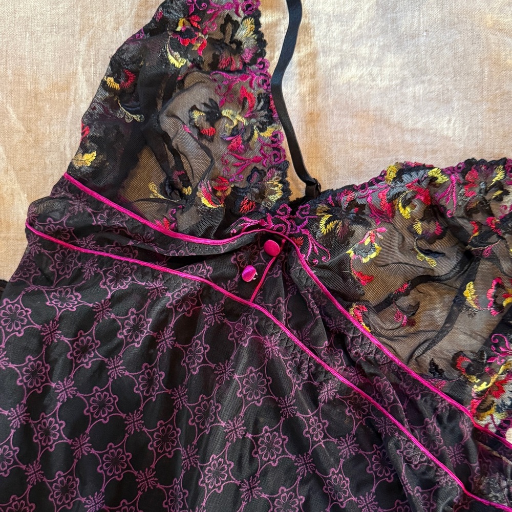 Aubade Paris embroidered sheer nightie negligee size M